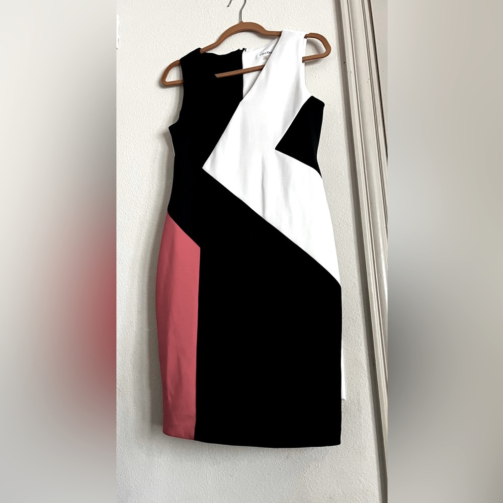 Gorgeous Calvin Klein Color Block Dress Red White Black Lined Sz 4